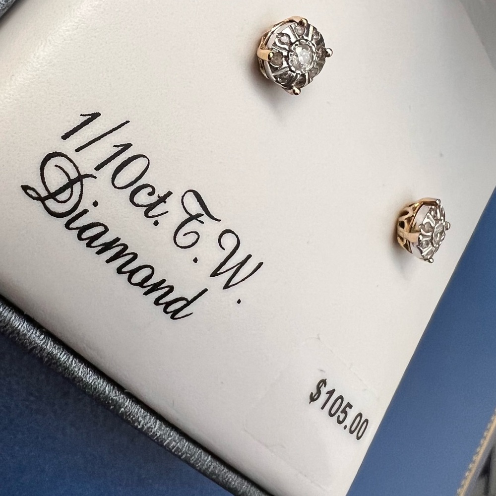 Elegant Gold Over Sterling  Silver 1/10 Carat Genuine Diamond Stud Earrings